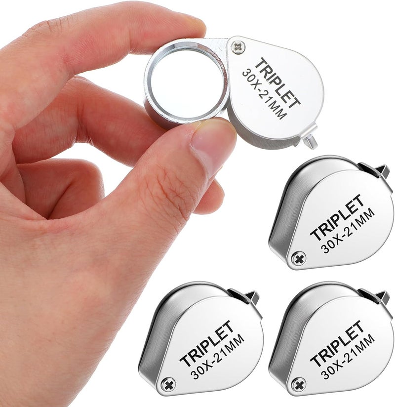 HaiFafafaing 3 Pcs Jewelers Loupe, Jewelry Loop Magnifier, 10X, 20X, 30X Magnification, Foldable Loupe Magnifier for Jewelry, Coins, Stamps, Watches (Silver) - Image 3
